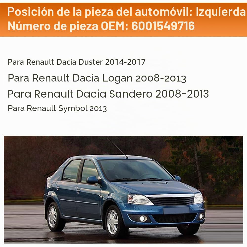 SENZEAL Cristal de Retrovisor Calefactable Izquierda para Renault Dacia Duster 2014-2017 Logan Sandero 2008-2013 Symbol 6001549716 (Izquierda)