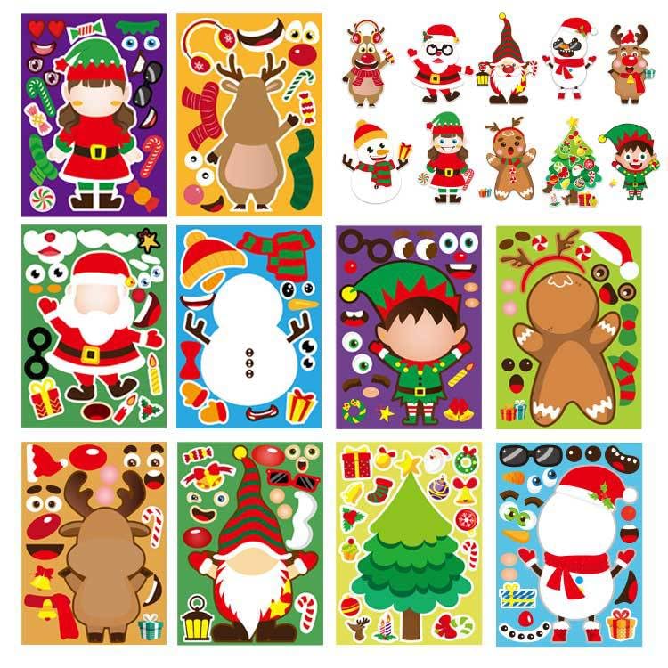 30 Sheets Christmas Make-a-face Sticker Party Games Stickers,Make Your Own Sticker with Christmas Tree Snowman,Christmas Stickers for Crafts for Kids Holiday Christmas Party Favor Holiday Game Rewards