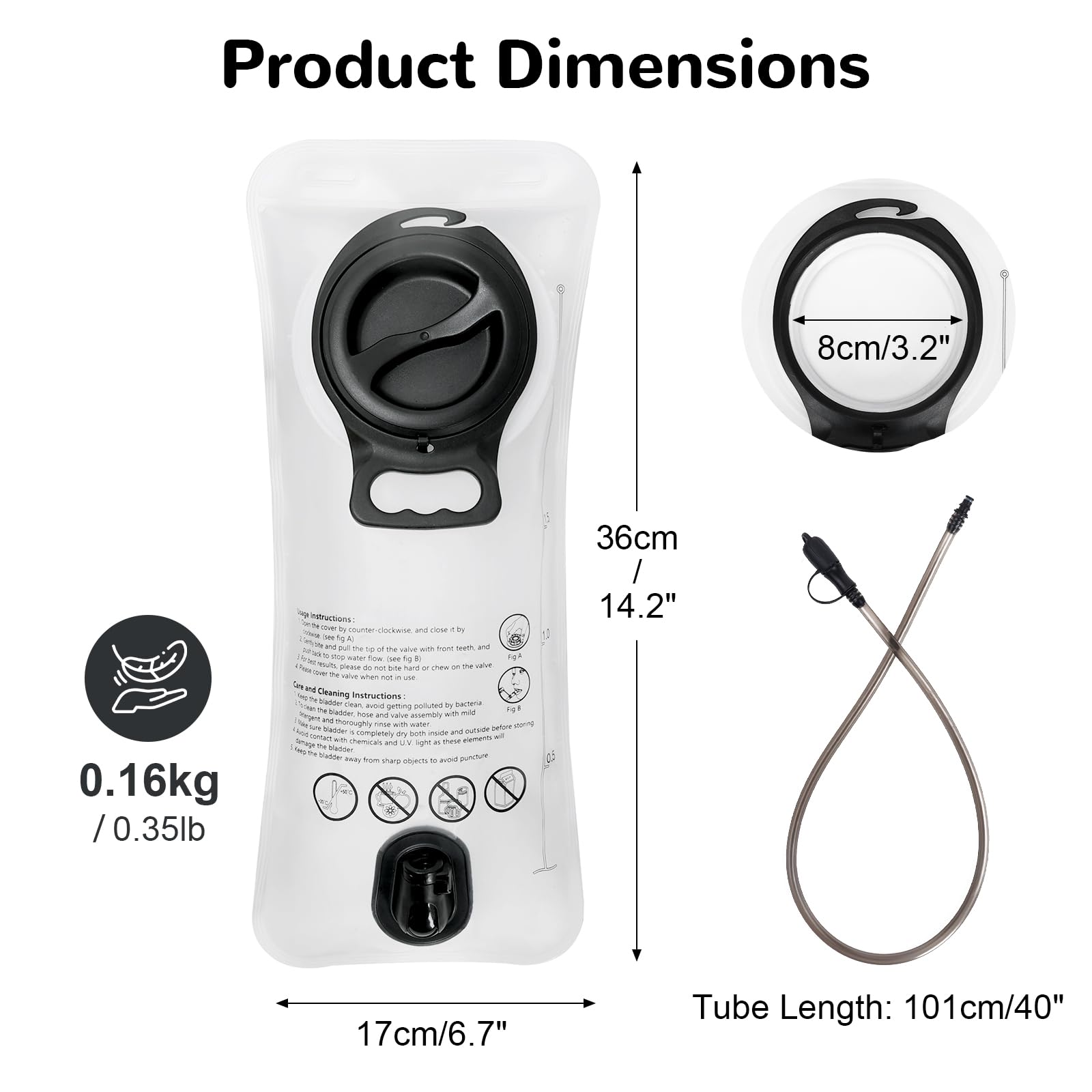 Outplea 2L Water Bladder, Large Open Hydration Bladder for Hiking Backpack, Leakproof Water Storage Bladder, Water Bag Hydration Pack for Camping Cycling Running, White