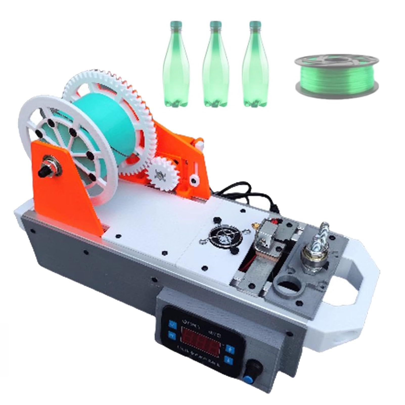 3D-Drucker-Extruder, Filament-Maker für recycelte Haustiere, Flaschen-Recycler, mit digitaler Temperaturanzeige, Geschwindigkeit einstellbar, Desktop-Filament-Maker-Maschine für Familien OrangeGray
