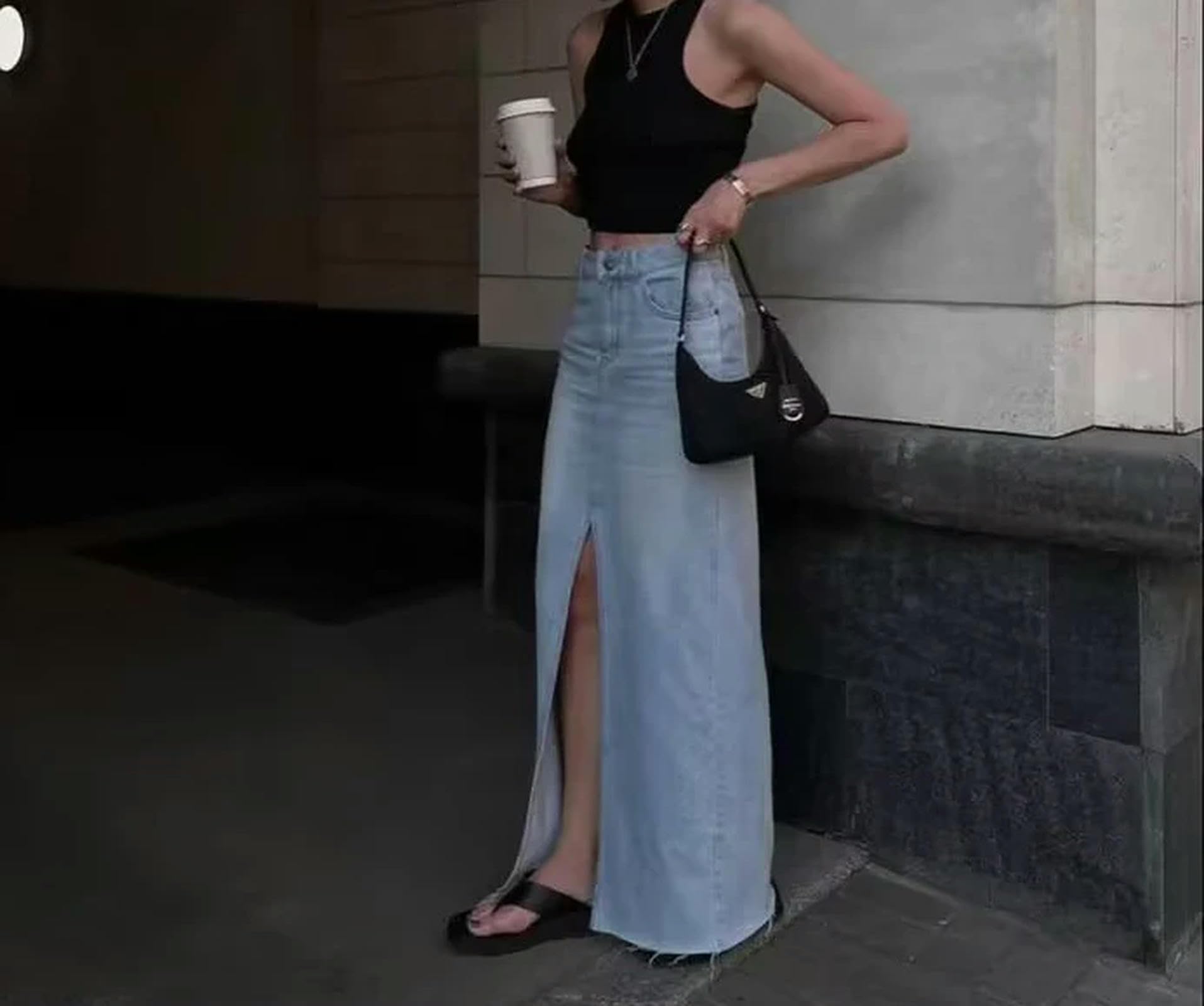 Gonna di Jeans Gonna di Denim Lunga delle Donne Gonna di Denim Nera delle Donne Gonna di Denim Estiva delle Donne per Le Donne