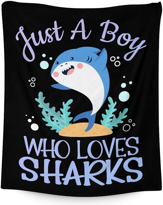 Shark Blanket Gifts - 60"x80" Cute Throw Blanket for Boys - Black Soft Fuzzy Blankets for Bed, Couch & Living Room