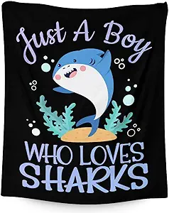 Shark Blanket Gifts - 60"x80" Cute Throw Blanket for Boys - Black Soft Fuzzy Blankets for Bed, Couch & Living Room