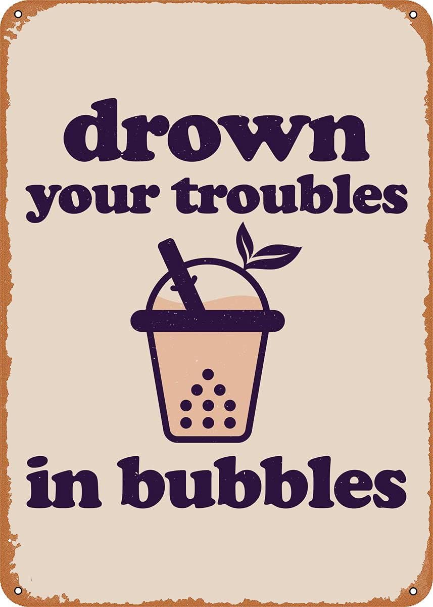 Funny Bubble Boba Tea 5 - Retro Metal Tin Sign Vintage Plaque Poster for Home Kitchen Bar Coffee Shop 12x8 Inch