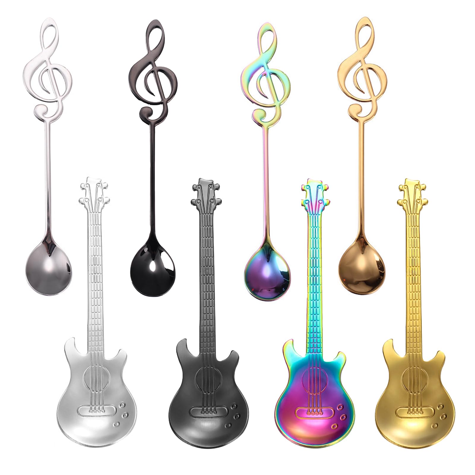 Guitar Coffee Teaspoons, 8PCS Tea Spoons, Coffee Spoon Musical Coffee Gifts for Man Cute Tea Spoons Set Stirring/Mixing/Sugar/Dessert/Jam/Ice Cream Spoon, Dessert Spoon