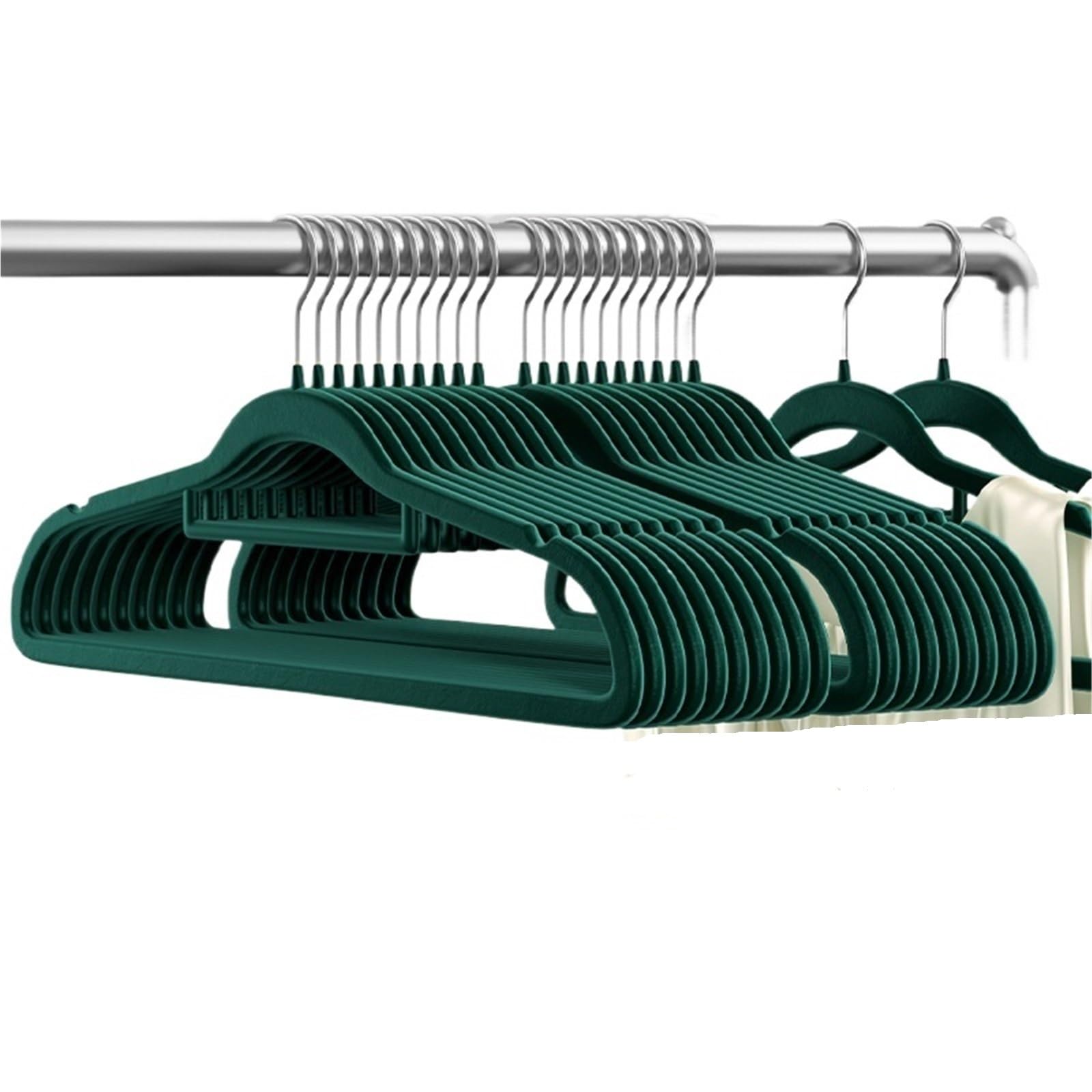 Flocked Hangers 10/20pcs Velvet Hanger Non-Slip Flocking Multifunctional Clothes Hangers Suit Shirt Coat Organizer(Green Silver,10pcs)
