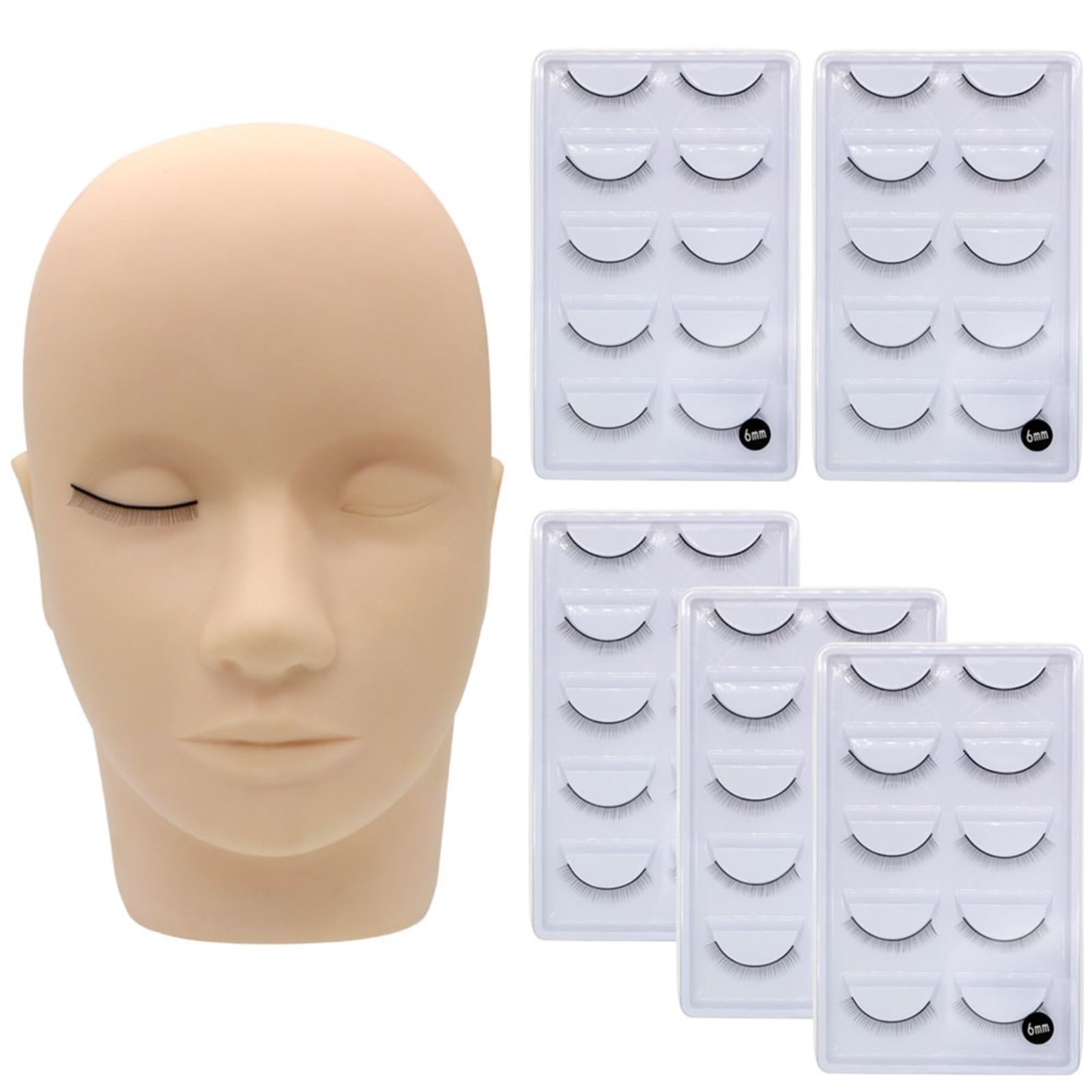 ZHSOAO 1 Set Silicone Eyelash Extension Training Mannequin Head With Practice False Lashes Grafted Tools For Beginners for Lash Extension Training(Model Head 5Practice)