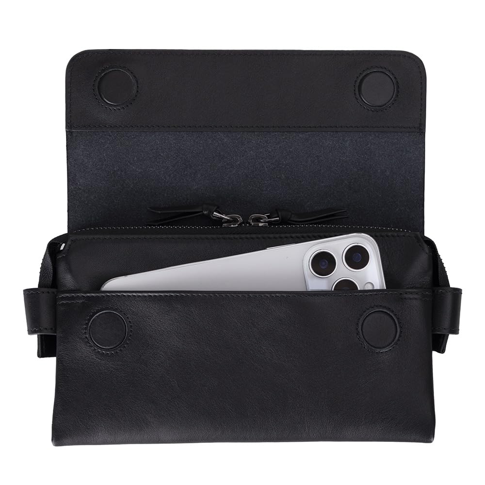 SOLIVA Pochette da polso in vera pelle – Piccola borsetta con tasche con cerniera e chiusura magnetica – Elegante e funzionale borsa per donna e uomo – 12,5 x 21,5 cm