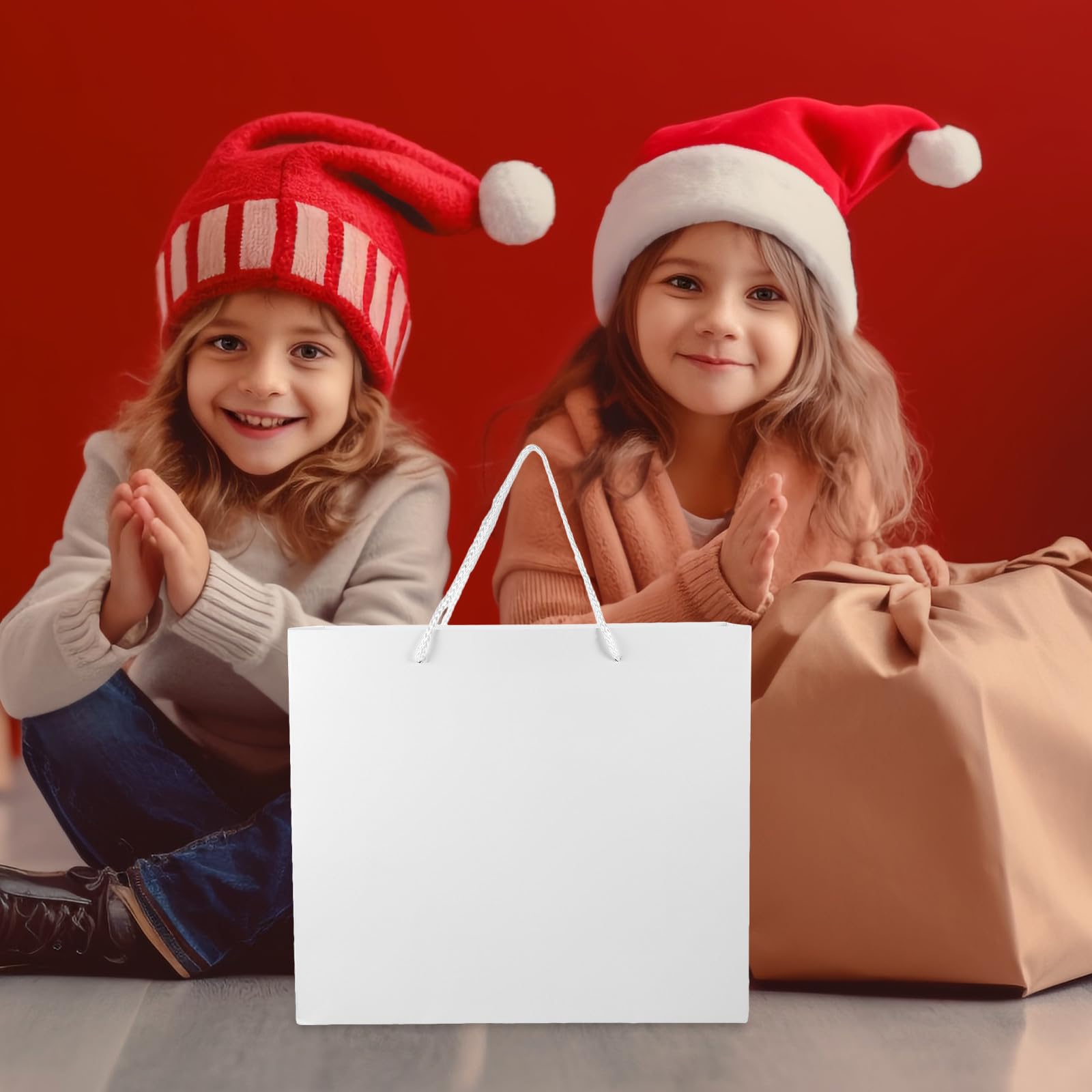 VERDANVERSE Papiertüten mit Henkel Geschenkpapiertragetaschen 10 Stück Weiße Geschenktüten aus Papier Einfach zu Tragende für Geburtstagsfeiern und Partys