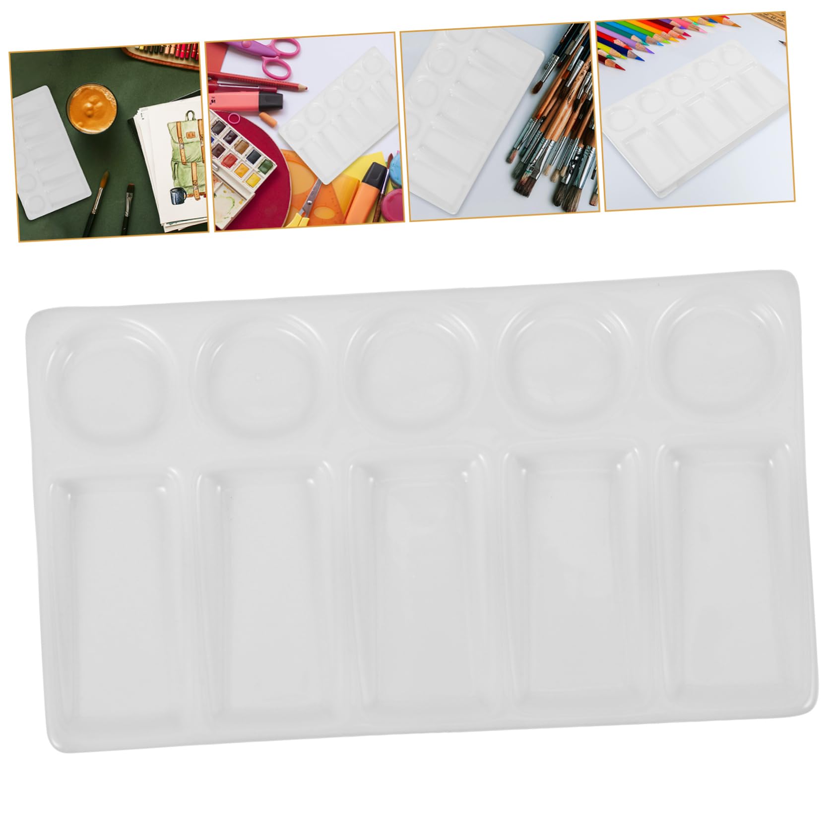 NUOBESTY Palette de Peinture Rectangulaire en Plastique Blanc 5 Compartiments pour Artistes Voyage Aquarelle Gouache Loisirs Créatifs Peinture Fine