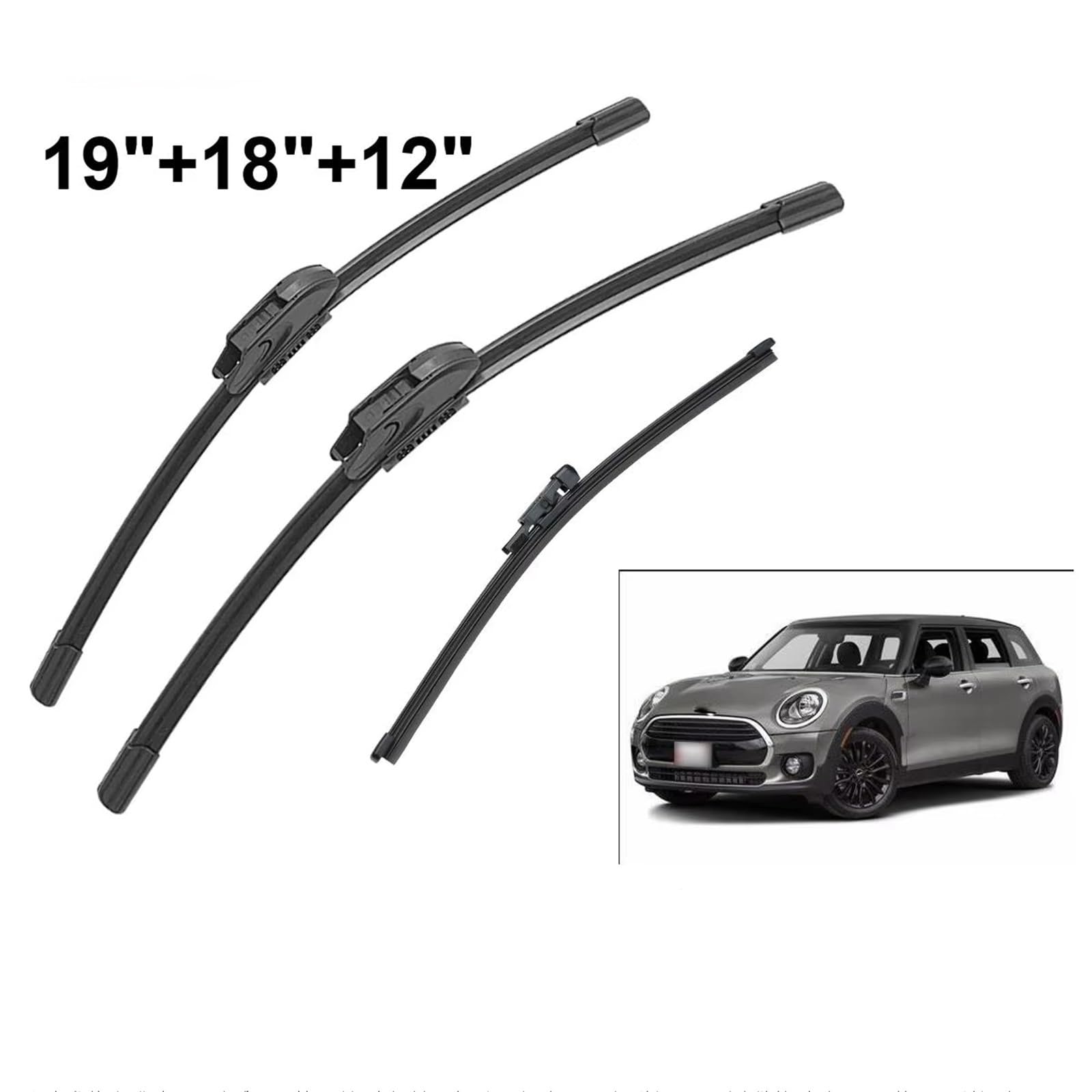 tergicristallo Compatibile con Mini per Clubman R55 2007 2008 2009 2010 2011 2012 19 "18" 12 "3 Pezzi Tergicristallo per Auto Anteriore Spazzole Tergicristallo Posteriori Accessori