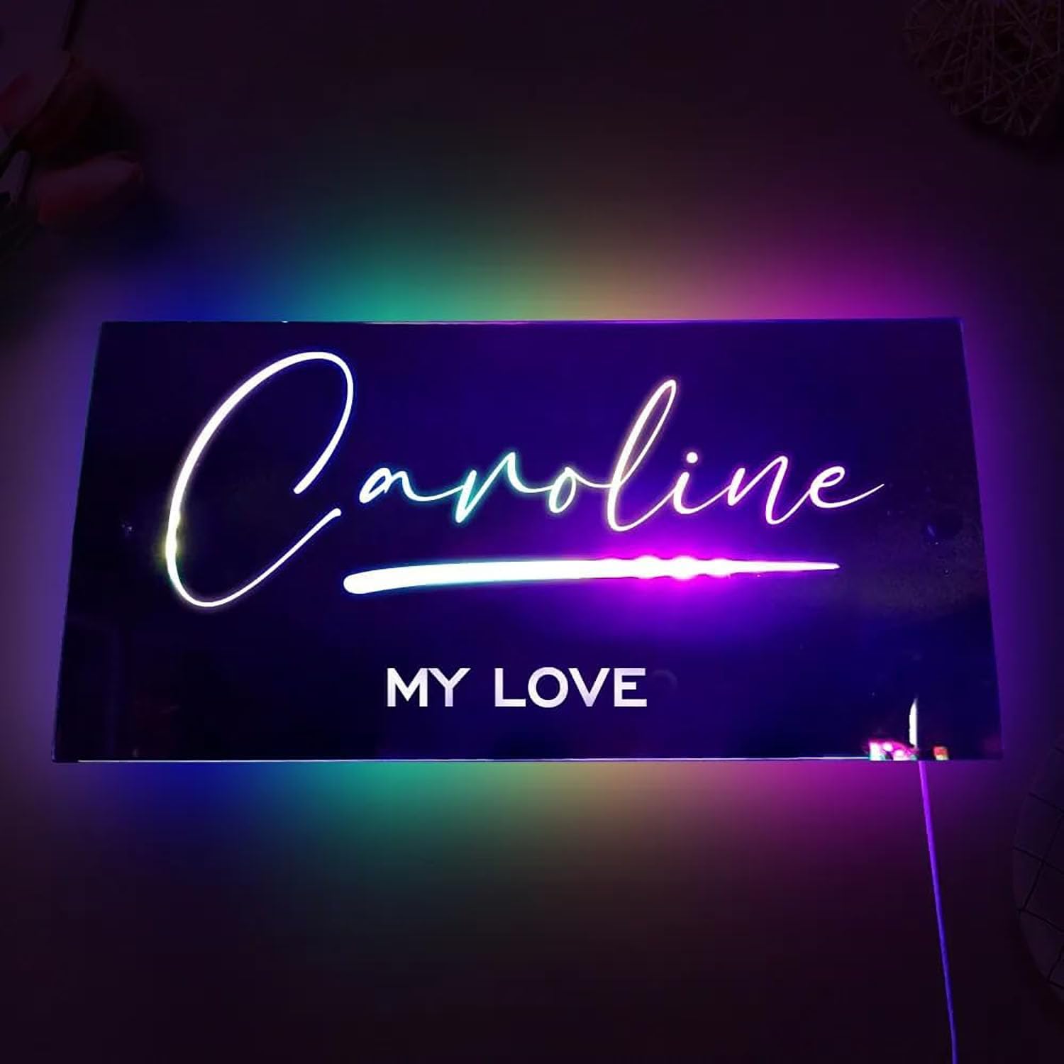 Personalized Name Mirror Led Light,Personalized Mirror Name Sign,Personalized Custom Name Mirror LED Light Up Mirror,Wall Decor Mirror for Bedroom,Custom Name Sign Light for Mom Wife