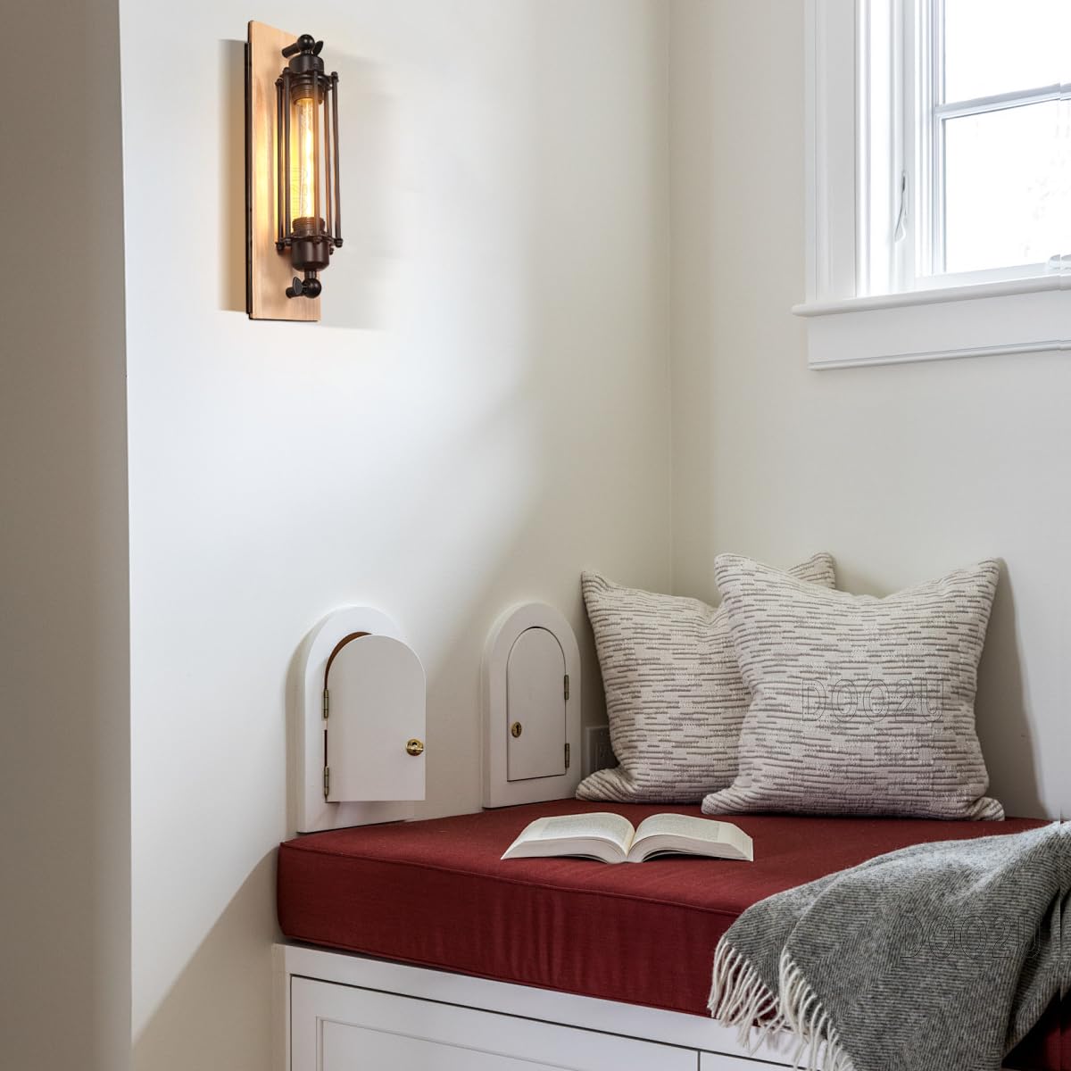 2 Stück Wandleuchte Innen Industrielle Wandleuchten Schwarz E27 Vintage Wandlampe 37cm aus Metall und Holz Wandlicht Design für Schlafzimmer Wohnzimmer Treppen Esszimmer