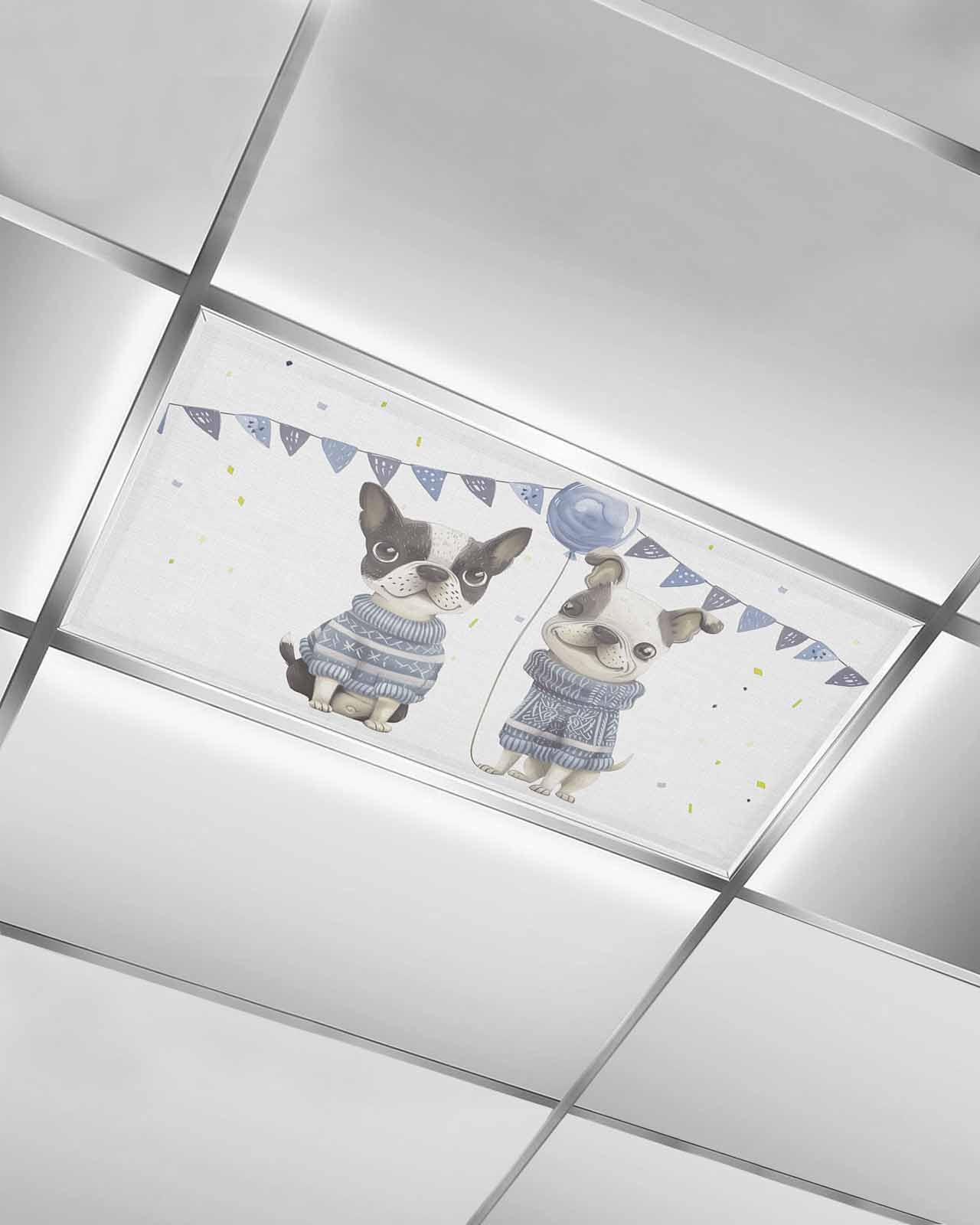 Zadaling 1 Pack Magnetic Fluorescent Light Cover, Purple Balloon Cute Dog 4 x 2 Feet Ceiling Light Filters Decorative Accessories for School Classroom Office Home Drop Lamp