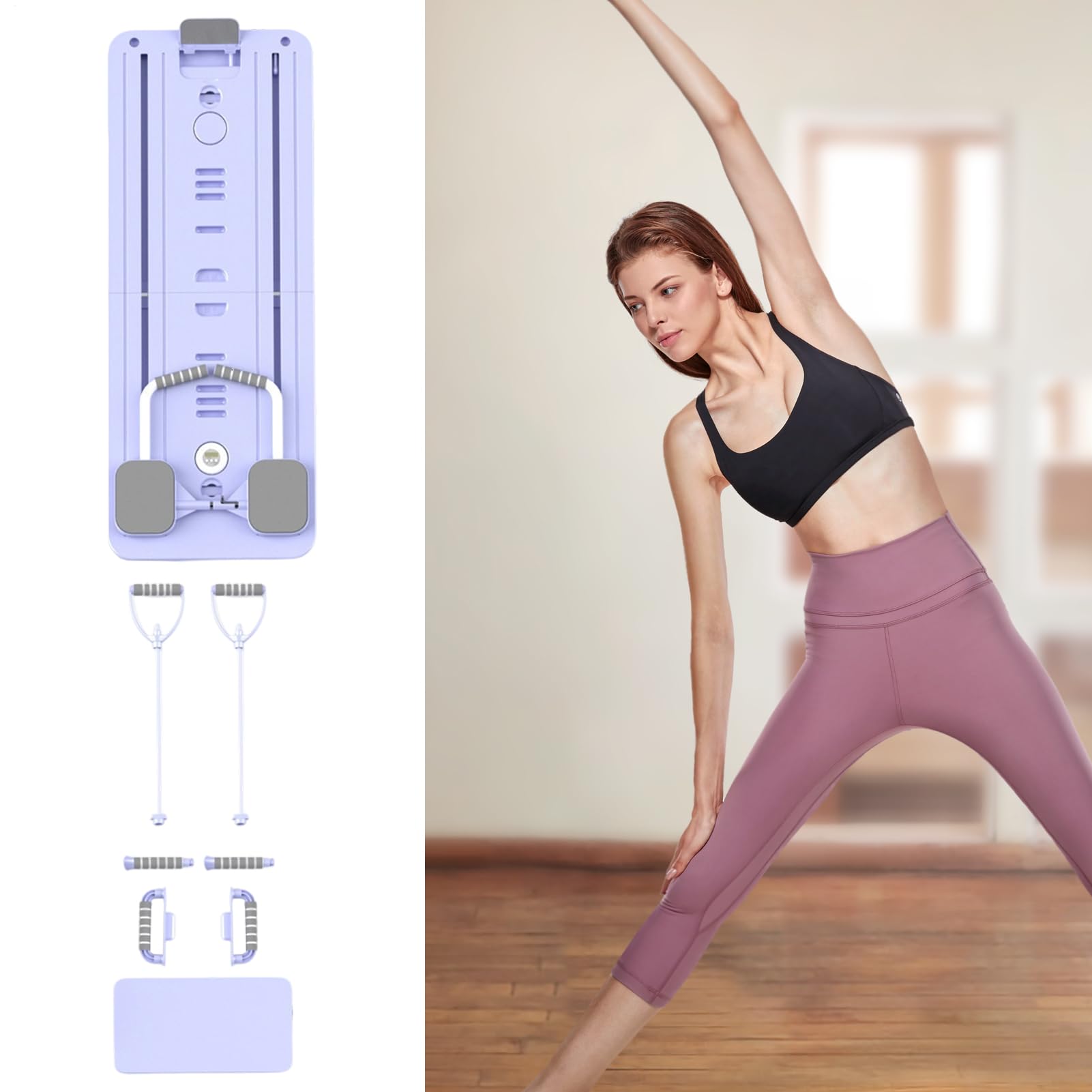 Set di riformatori per pilates, pieghevole, multifunzione, con fasce di resistenza, attrezzo per l'allenamento della forza