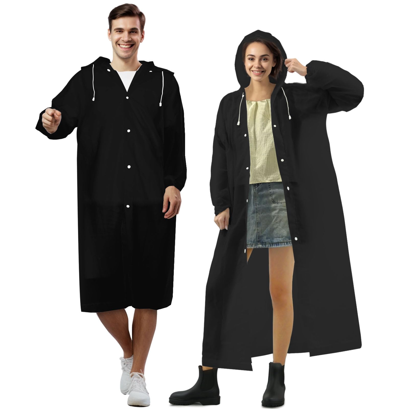 PTEROMY EVA Rain Poncho, Reusable Rain Ponchos for Adults, Unisex Rain Coat with Hood and Elastic Cuff Sleeves