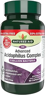 Natures Aid Acidophilus Complex, 5 Billion Bacteria, 90 Capsules (Lactobacillus Acidophilus, Lactobacillus Rhamnosus, Lactobacillus Casei, Good Bacteria, Shelf Stable, Vegan Society Approved)