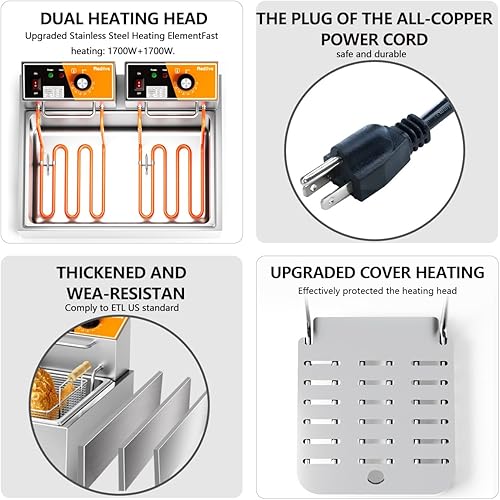 Miniatura 7 de Freidora eléctrica de 3400 W caliente 22.6QT24L Freidora comercial con 3 cestas freidora de aceite para encimera para uso en restaurantes y cocina