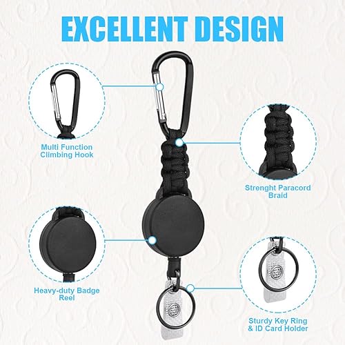 Miniatura 3 de Paquete de 2 llaveros retráctiles, mosquetón multiherramienta, soporte para insignia, carrete de clip de identificación retráctil, llavero retráctil