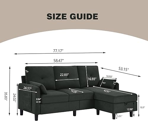 Miniatura 2 de Sofá modular convertible de 77 pulgadas, moderno sofá en forma de L de 3 asientos con otomana reversible y bolsillo de almacenamiento, sofás