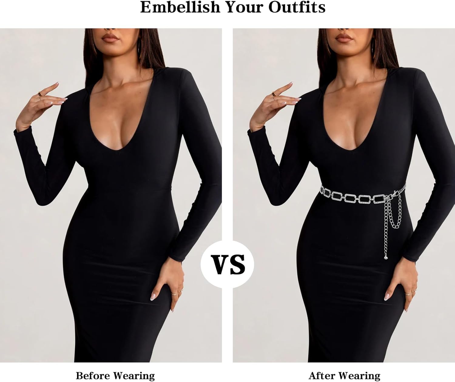 LIMHOO Metal Waist Chain for Women Rhinestone Chain Belt Crystal Waist Belt for Dress - Image 2