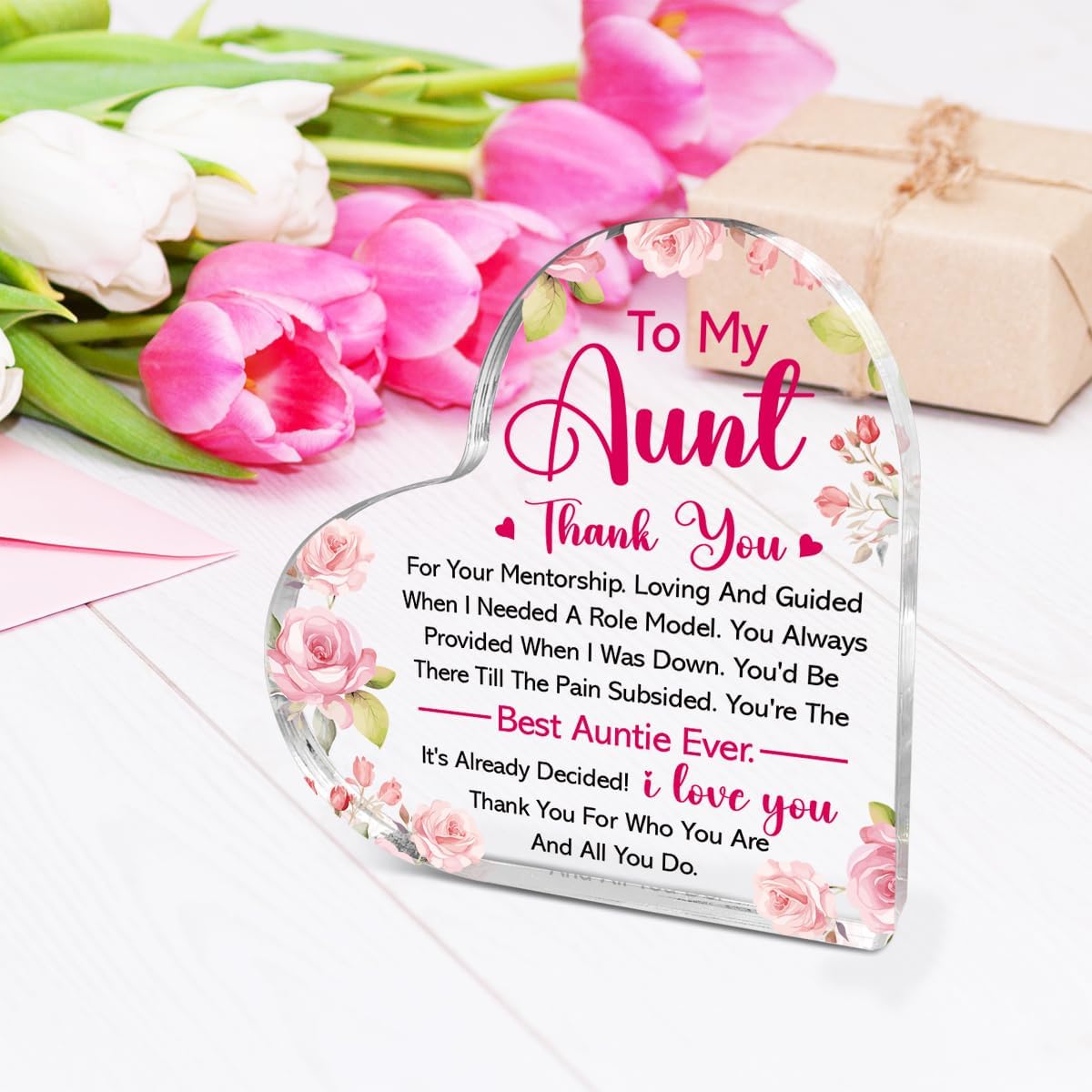 Aunt Gifts from Niece,Thank You Gifts for Aunts Mother's Day Birthday Christmas,Unique Auntie Gift Ideas,Best Auntie Ever Acrylic Heart Plaque - Image 3