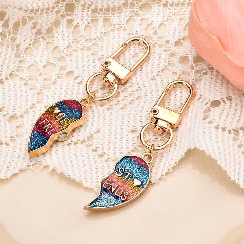 Best Friends Birthday Christmas Gifts for Women Bestie Matching Heart Keychains Set for 2 Best Friend Forever Gift for Women Sister Friendship Gift for Teen Girls Colorful Broken Heart Keyrings for 2 - Image 3