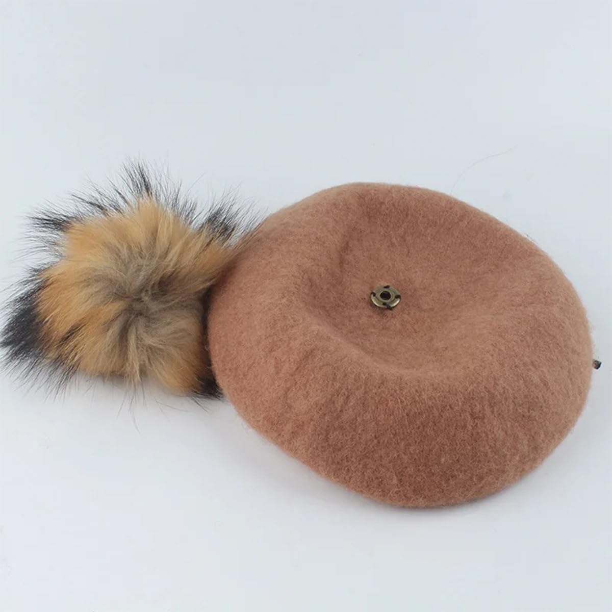 Women's French Beret with Pompom, Artist Wool Hat Winter French Hat Beanie Caps for Winter Cold Weather