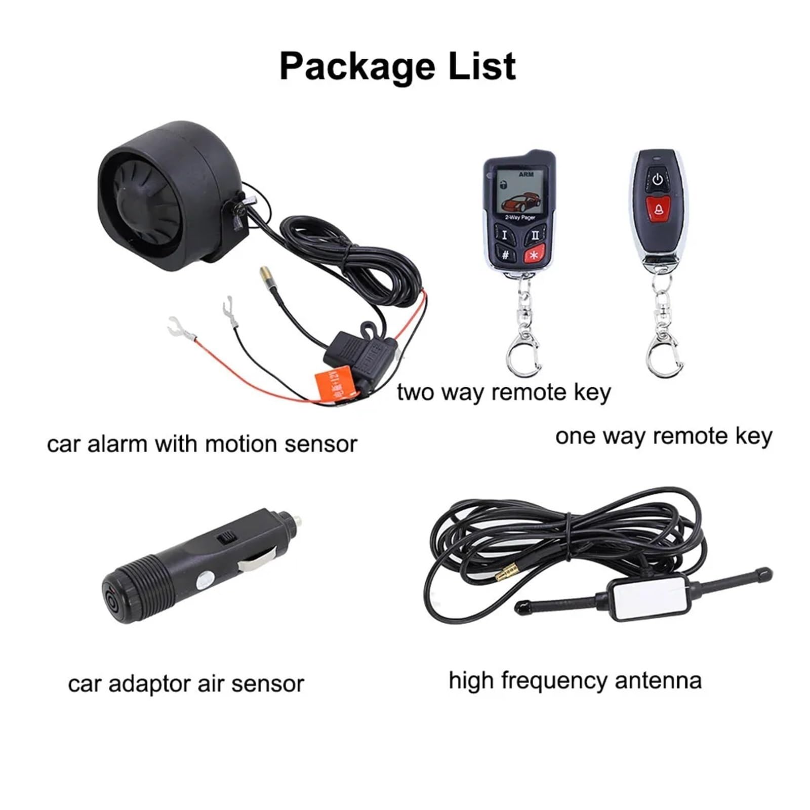 Sirena inalámbrica Sistema de Alarma for Coche bidireccional Encuentra Antirrobo Detección Inteligente Aire y Golpes Pantalla LCD