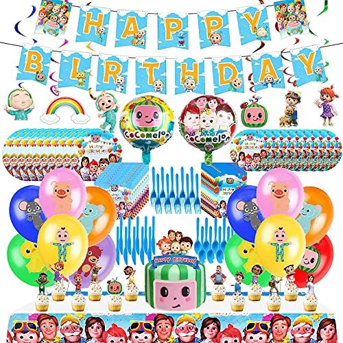 129pcs Birthday Social gathering Provides, Birthday Social gathering Decorations for 10 Company, Embody Banner, Foil Balloons, Latex Balloons, Plates, Reward Luggage, Cake Toppers, Tablecloth for Youngsters