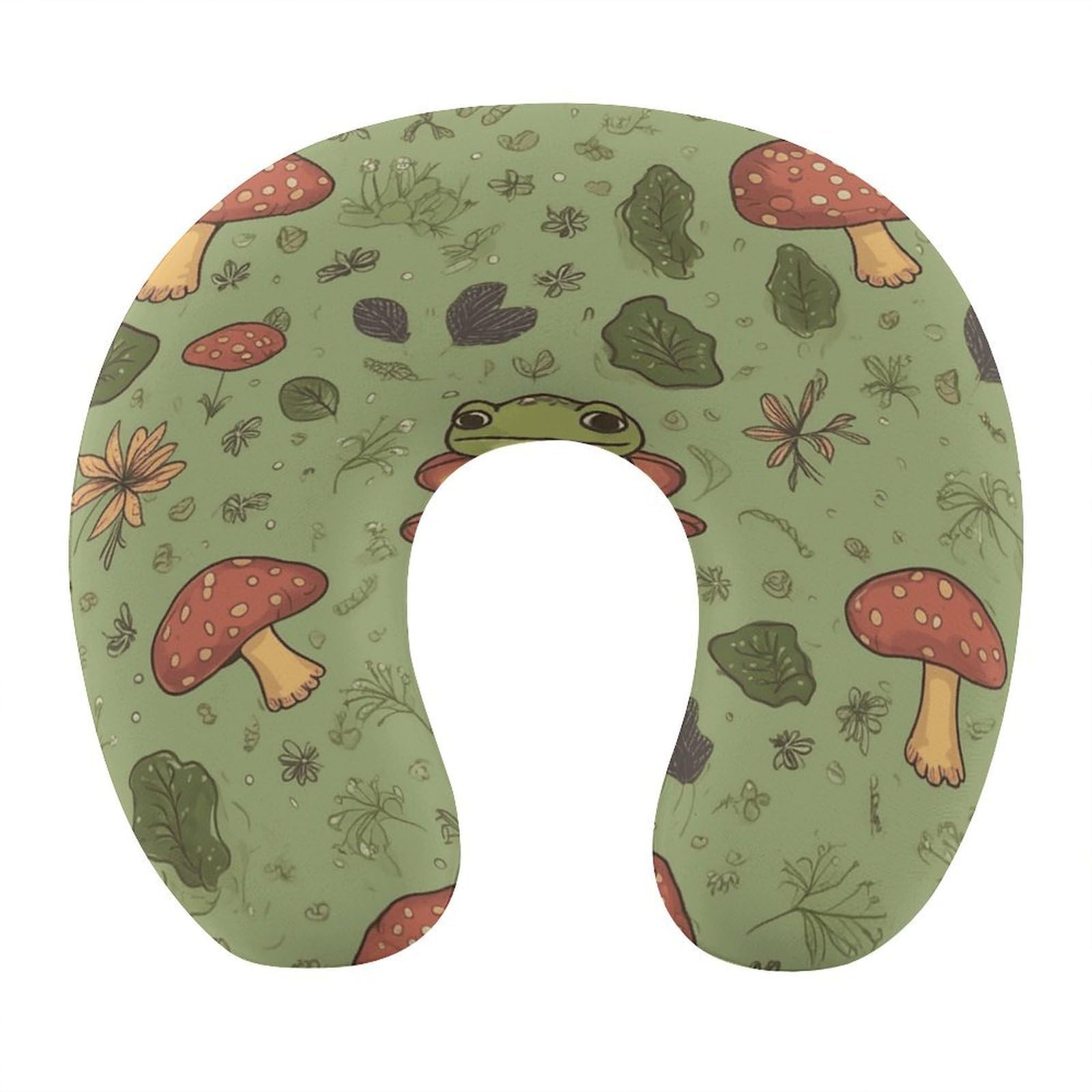 MUSM Frogs and Mushrooms Travel Pillow for Sleeping Comfortable Portable U Shaped Pillows for Airplane Car Train Lightweight Memory Foam Neck Pillow for Home Office Travelling