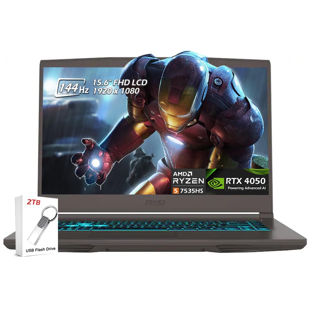 MSI Thin A15 15.6" 144Hz FHD Gaming Laptop, AMD Ryzen 5 7535HS 6-core, 64GB DDR5 4TB SSD, NVIDIA GeForce RTX 4050, Wi-Fi6E, Bluetooth, Backlit KB, Win11, Black, w/2TB USB Drive, W/GaLiMu