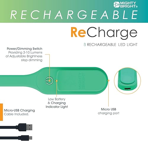 Vista 32 de Mighty Bright - Luz de lectura recargable con clip original, luz LED cálida para el cuidado de los ojos, flexible, duradera, regulable, perfecta