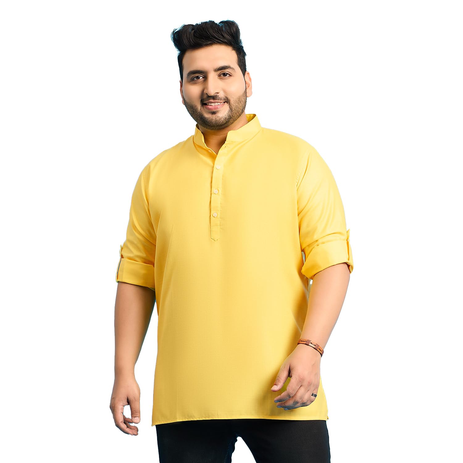 Bigbanana Plus Size Men's Regular Fit Solid Short Kurta (Pollan-Yellow,Yellow,5Xl)