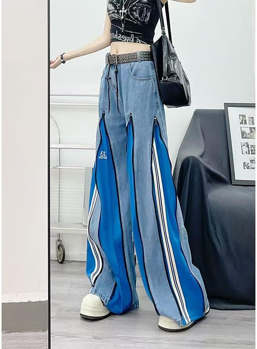 Ladies' Retro American Patchwork Printed Jeans, Stylish Personalized Zipper Design, Loose Y2K Hip-hop Casual Pants - Image 6