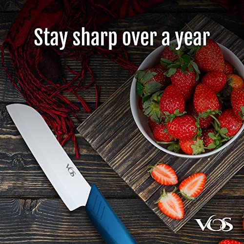 Vos Ceramic Knife Set, Ceramic Knives Set For Kitchen, Ceramic Kitchen Knives With Covers, Ceramic Paring Knife 4", 5", 6" Inch Blue #TOP1