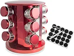 Porta Tempero Mantimentos Giratório Cozinha Inox 12 Potes (VERMELHO)