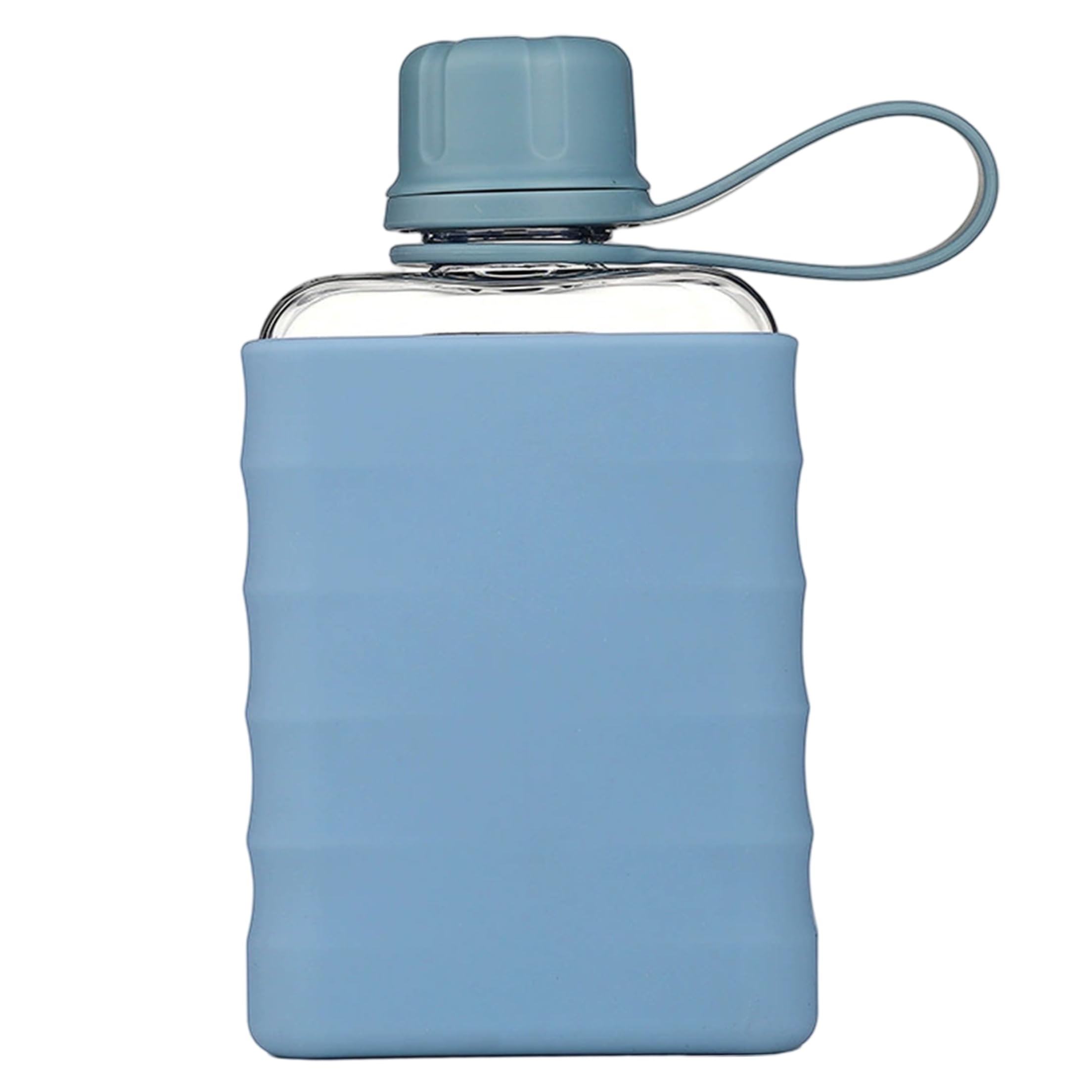 Syutokul Flat Water Bottle for Travel Flat Water Bottle Plastic Flask Slim Portable Tritan Plastic Flask with Silicone Sleeve Leakproof Small Travel