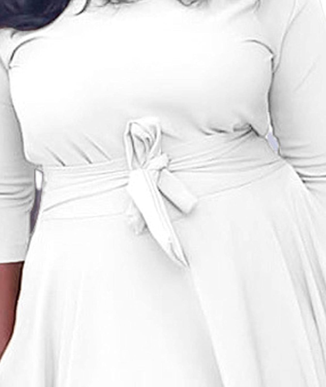 SOMTHRON Women's Casual 3/4 Sleeve Long Maxi Dress A-Line Flared Solid Wrap Tie Waist Swing Dresses - Image 5