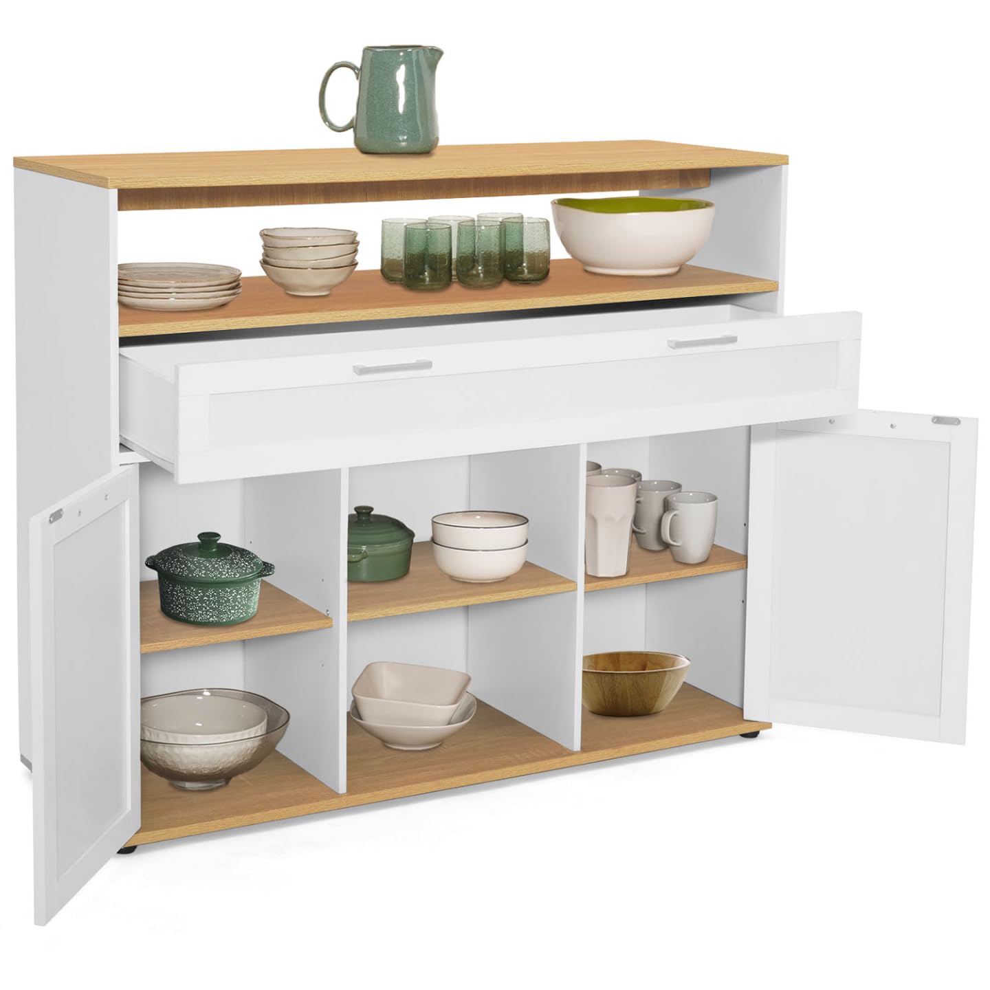 IDMarket - Meuble de Bar Extensible en Table à Manger 2 Personnes VITO Blanc et Plateau Bois