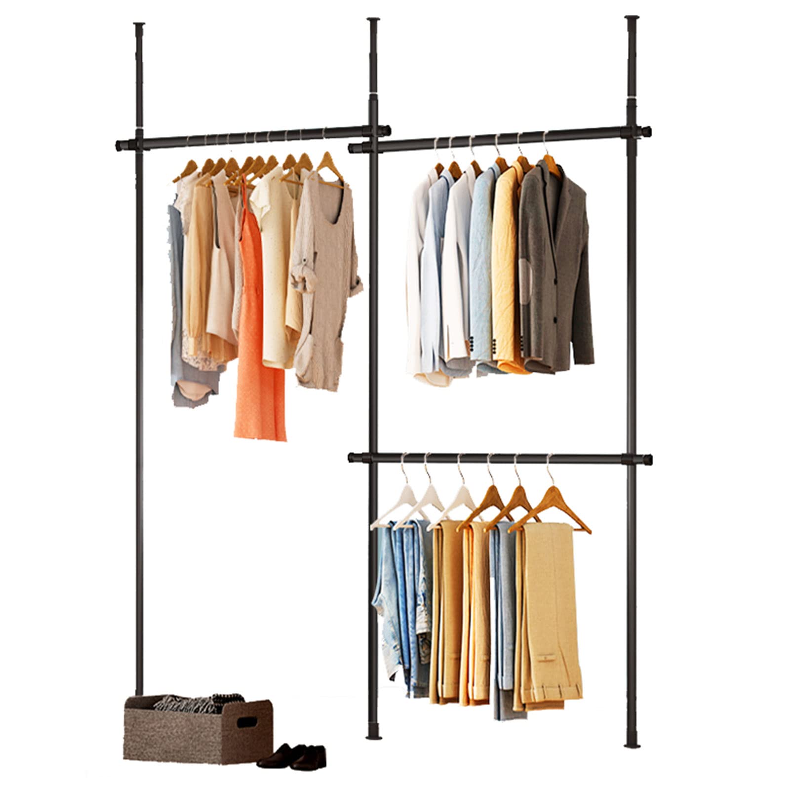 Double tringle à vêtements télescopique réglable 220x310 cm noir charge 100 kg pour chambre