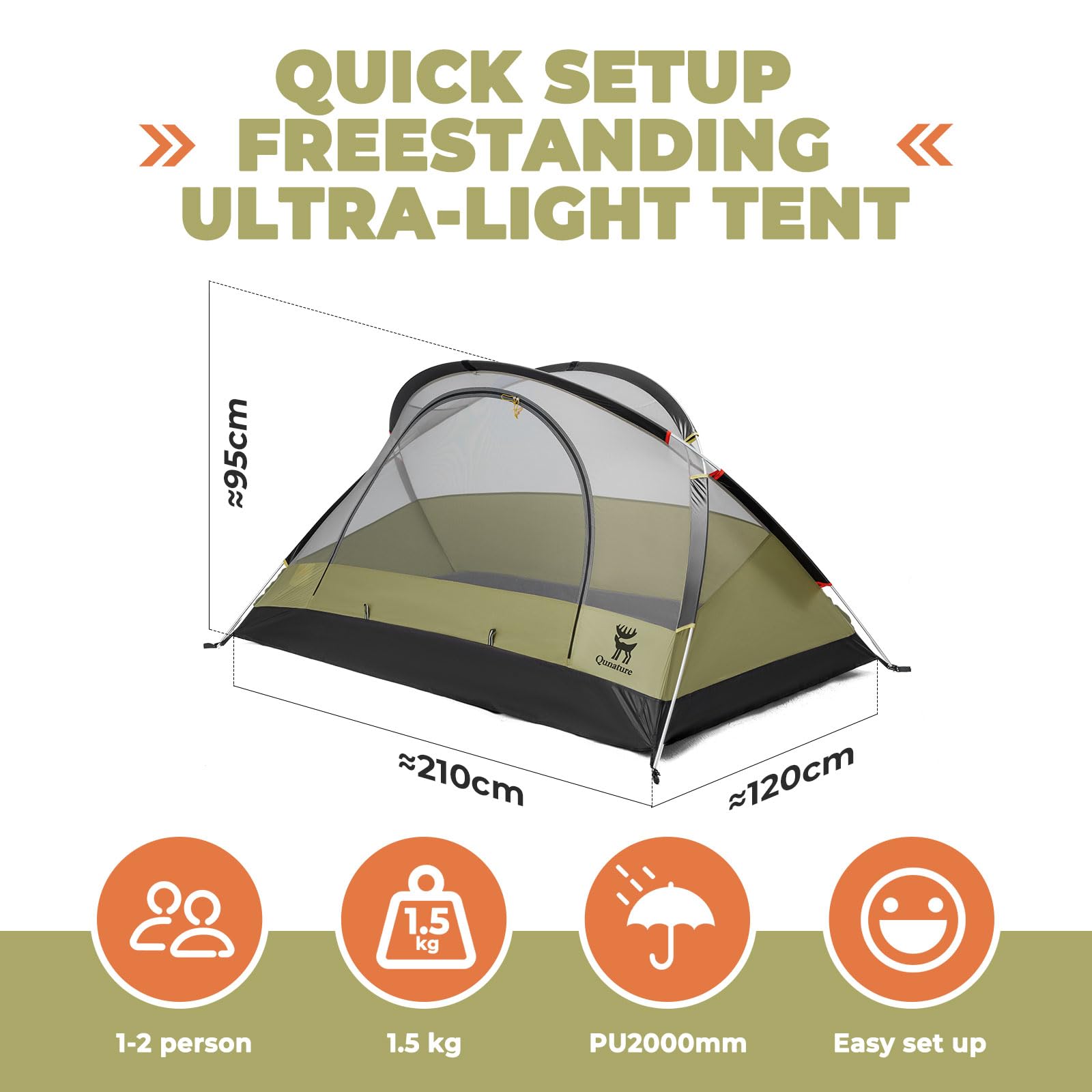 Qunature Camping Tent 2 People, Backpack Tent Waterproof