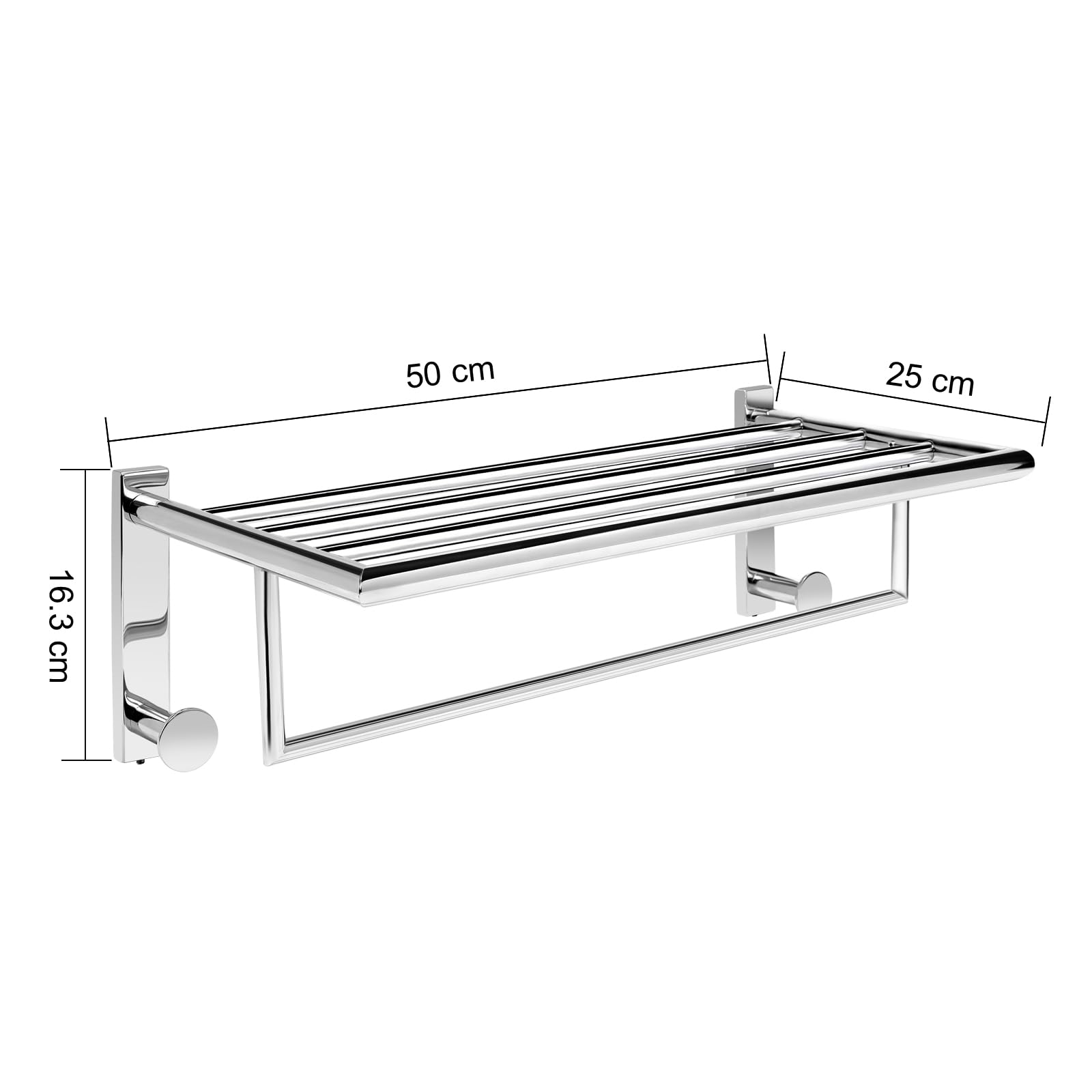 QL Portasciugamani Bagno da Parete,Mensola Porta Asciugamani con 2 Ganci,Acciaio Inossidabile 50cm,Argento