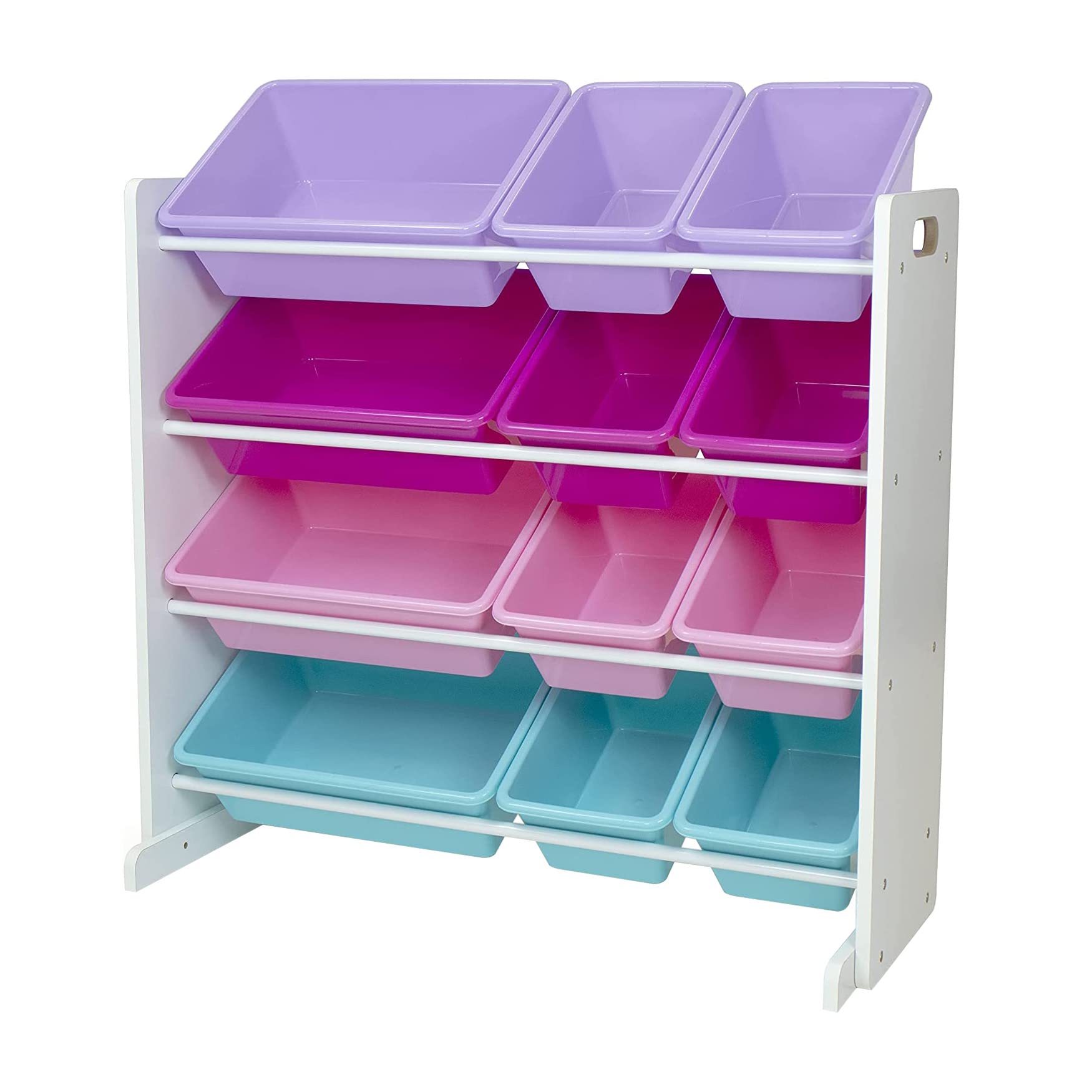 Humble Crew WO845 Toy Storage Shelf, White/Pink/Purple/Turquoise, Includes 12 Storage Boxes