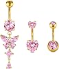 Briana Williams 14G Belly Button Bar Ring Silver Gold Stainless Steel Butterfly Heart Navel Piercing 10mm Pink Purple CZ Belly Jewelry for girl women