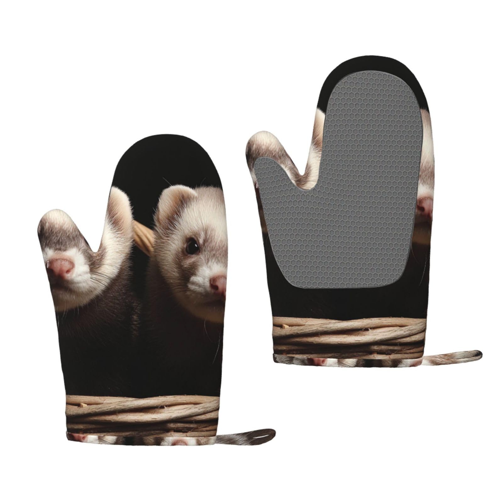 Oven Mitts Sets of 2 Heat Resistant Kitchen Gloves Ferrets Oven Mitts BBQ Oven Gloves Non-Slip Silicone Oven Mitts Waterproof Cooking Safety Gloves for Kitchen Baking Cooking