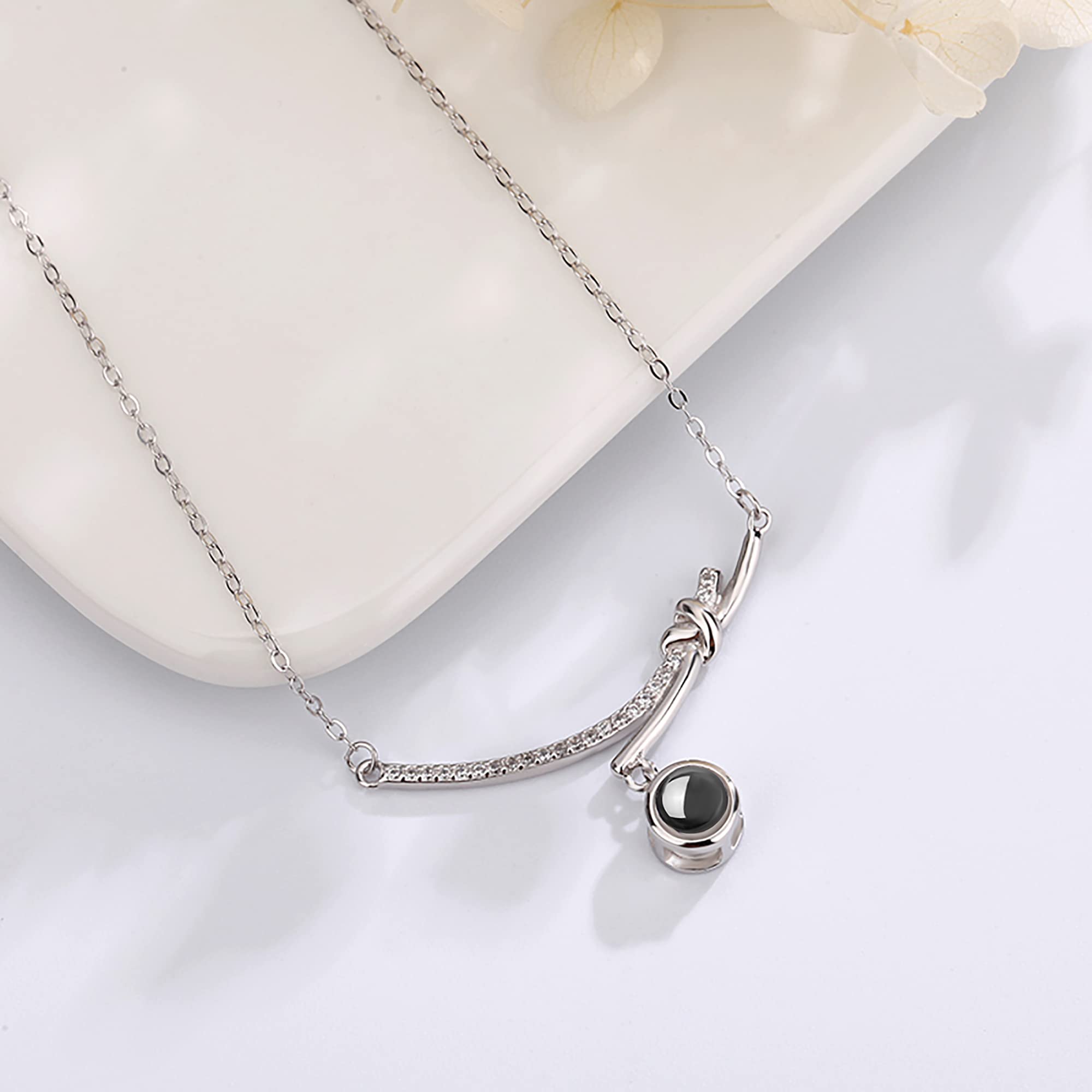 Collar de Barra Minimalista Photo Proyección Collar Colgante de Arco 925 Joyería de Plata esterlina Anniversary Friendship For Women