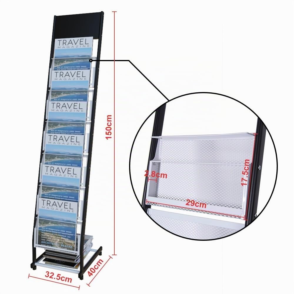 prospektständer a4 zeitschriftenständer mit 4-Rädern und 6-Lagen Doppellagige Geländer gegen Kippen Wird in öffentlichen Bereichen verwendet (32.5×40×150CM)