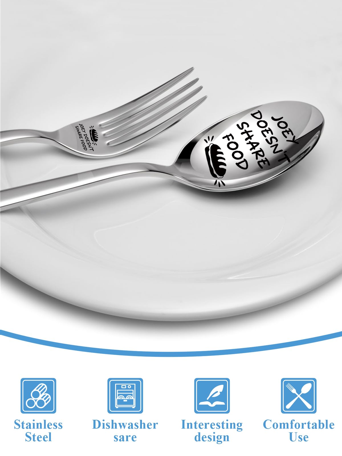 Advivio 2PCS Joey Doesn't Share Food Fork Funny Engraved Stainless Steel Spoon Fork Set, Kitchen Dinner Fork Tv Show Merchandise, for Friends Brother Sister Christmas Birthday Graduation Gifts