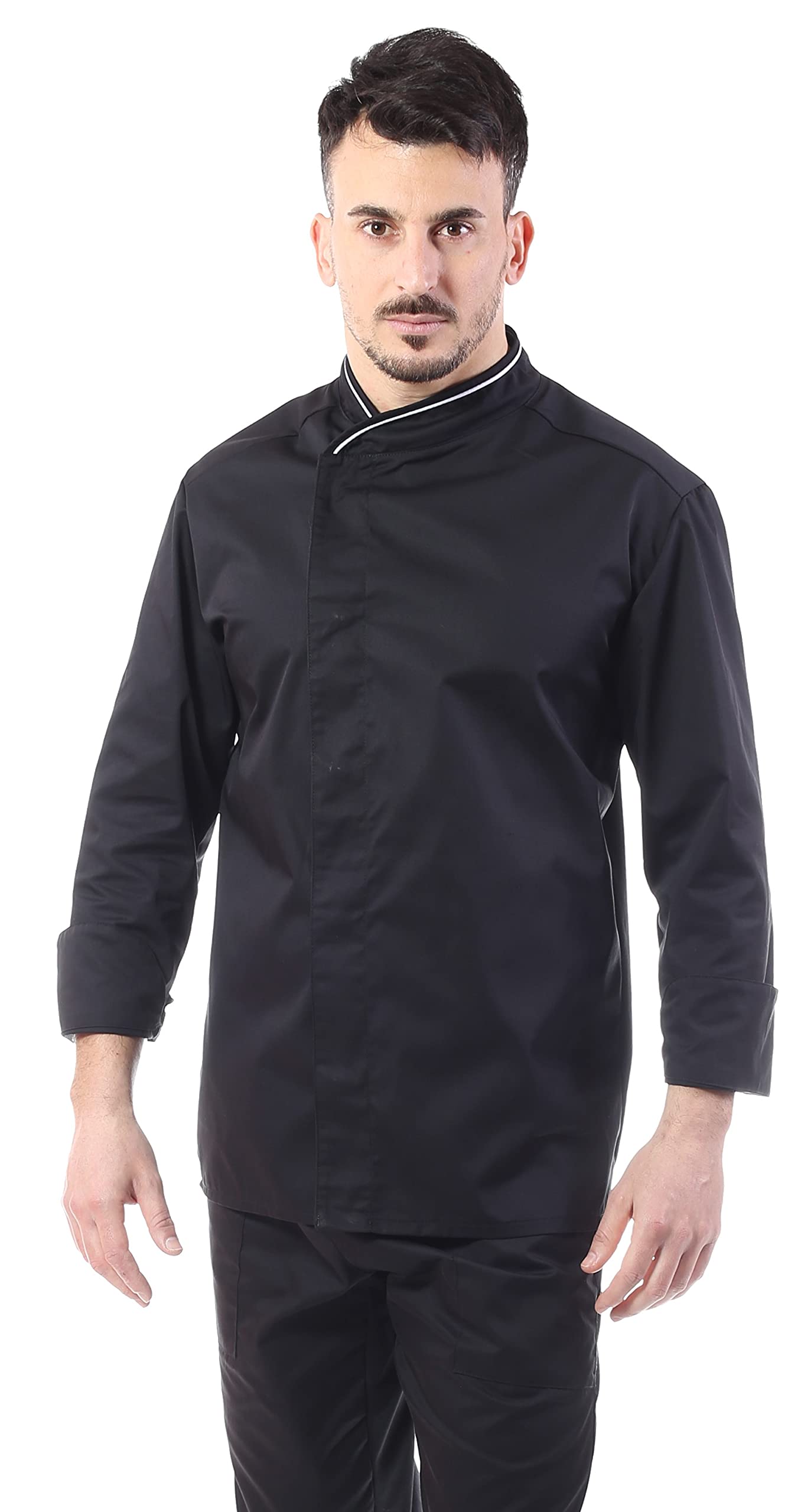 Chaqueta de cocinero para hombre – Negra Executive – Casaca Chef – Uniforme personalizable para cocina y restaurante – Fabricado en Italia